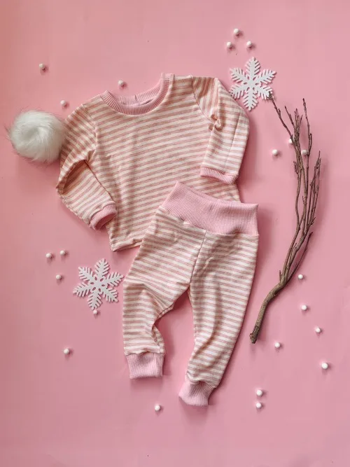 READY TO SHIP 6-9m - Pink Stripe Lounge Set