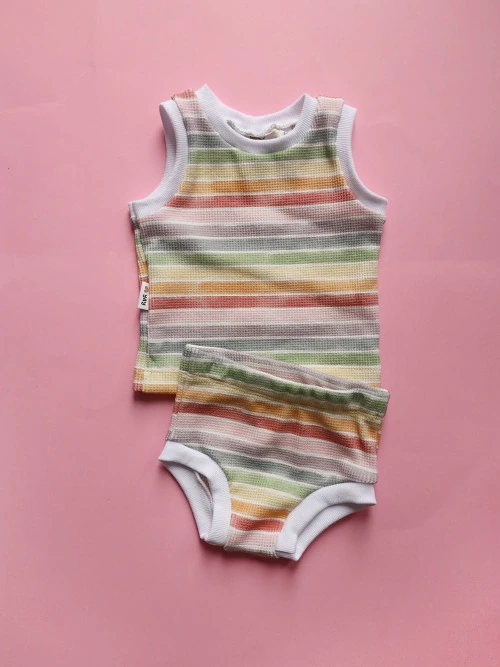 Rainbow Stripe Waffle Muscle Set 6-9m