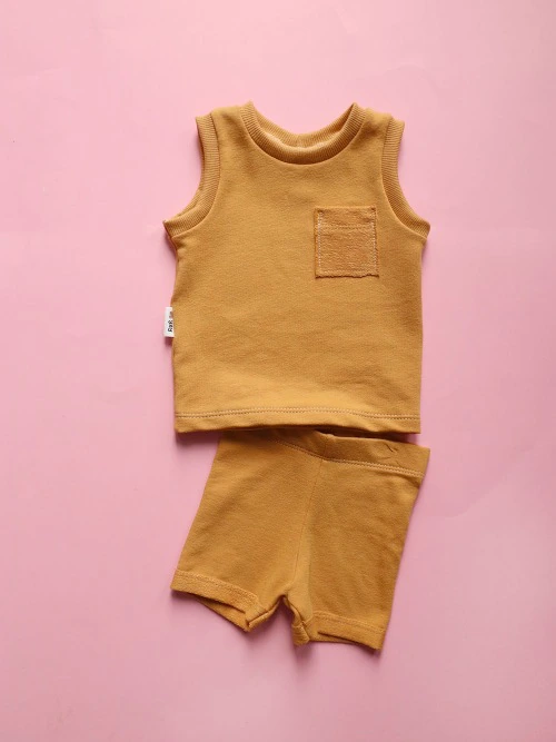 Ochre Waffle Tank Set 6-9m
