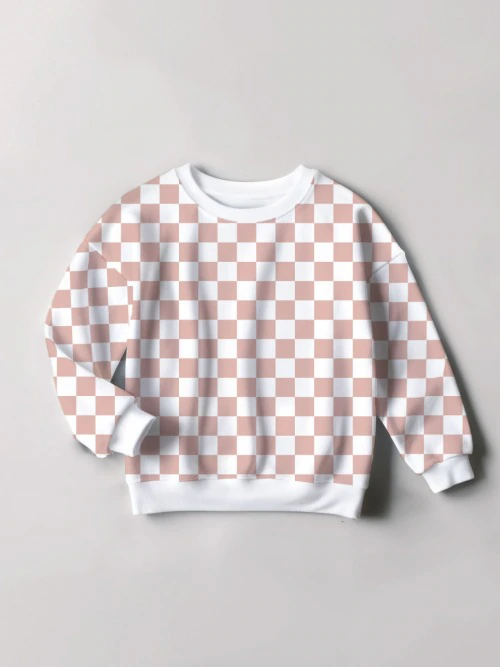 Pink Checkerboard Oversized Sweatshirt