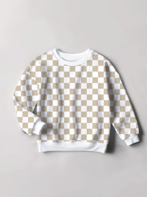 Tan Checkerboard Oversized Sweatshirt