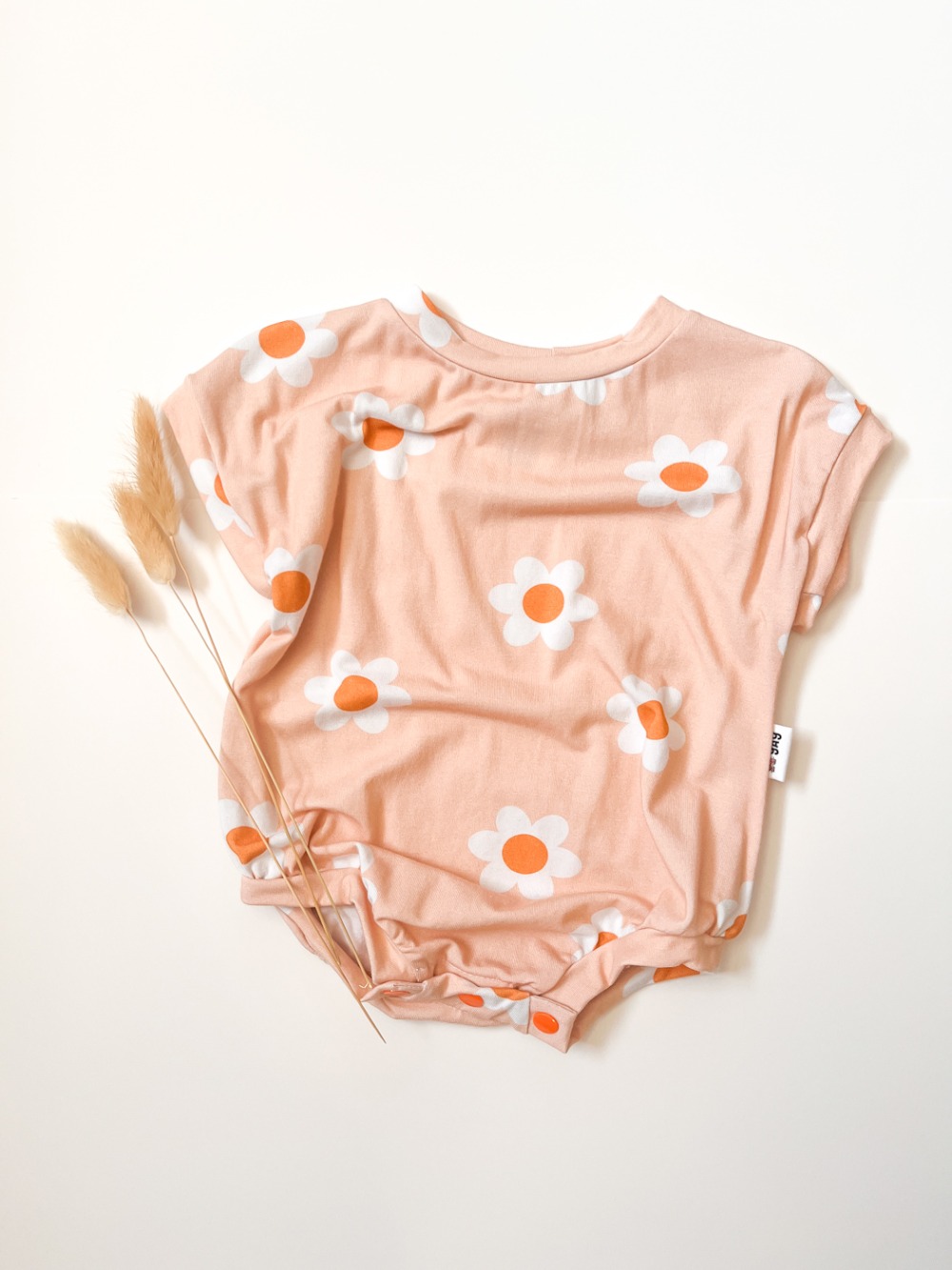Cozy Tee Romper - Peach Daisies 3-6m