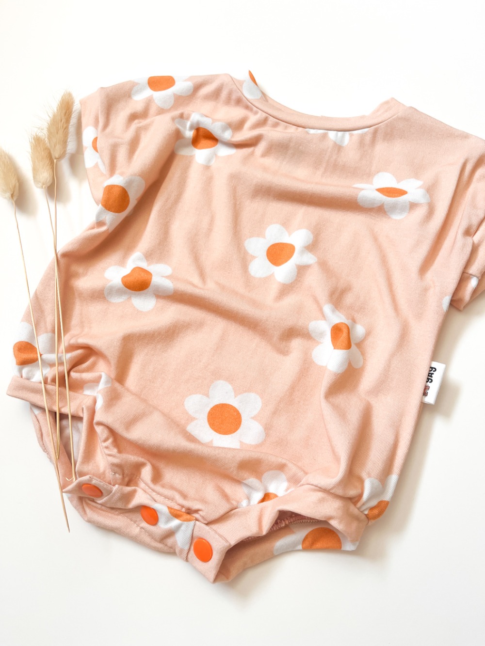 Cozy Tee Romper - Peach Daisies 3-6m - Image 2