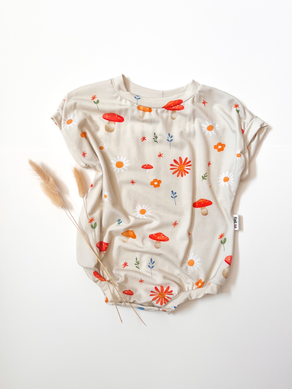 Cozy Tee Romper - Mushroom Daisies 6-9m