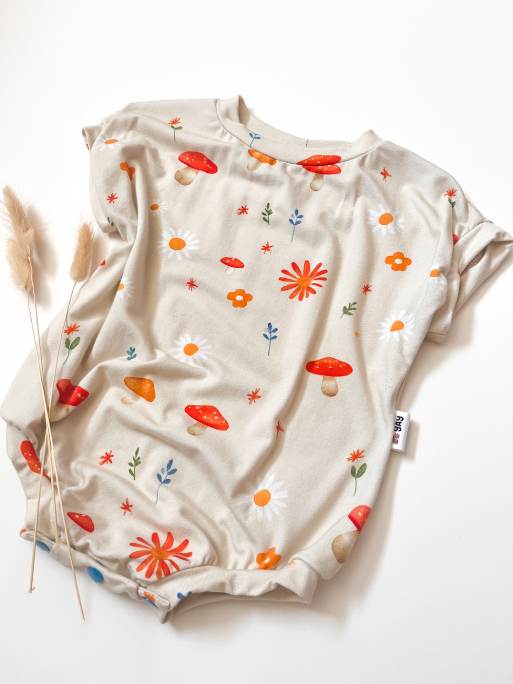 Cozy Tee Romper - Mushroom Daisies 6-9m - Image 2