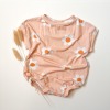Cozy Tee Romper - Peach Daisies 0-3m