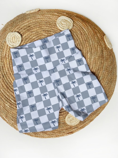 Biker Shorts - Checkered Palms