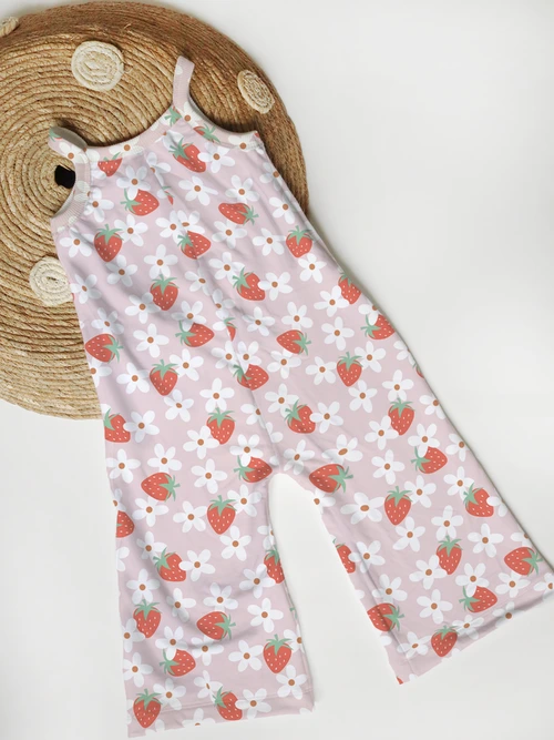 Wide Leg Jumpsuit - Strawberry Daisy - Rib Knit