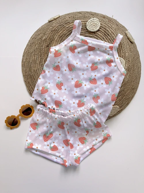 Summer Tank Set - Strawberry Daisy - Rib Knit