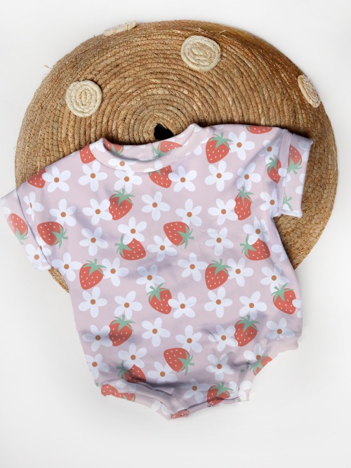 Oversized Tee Romper - Strawberry Daisy
