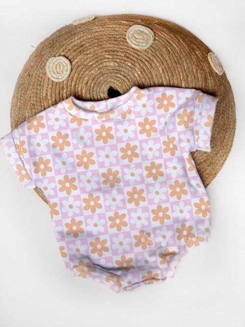 Oversized Tee Romper - Checkered Daisies