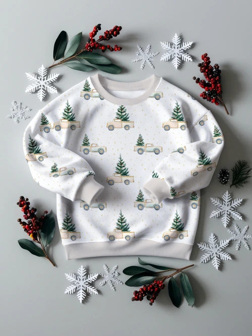 Winter Oversized Sweatshirt - Christmas Tree Trucks