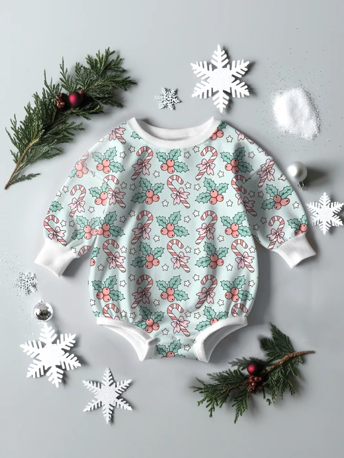 Winter Sweatshirt Romper - Mistletoe Canes