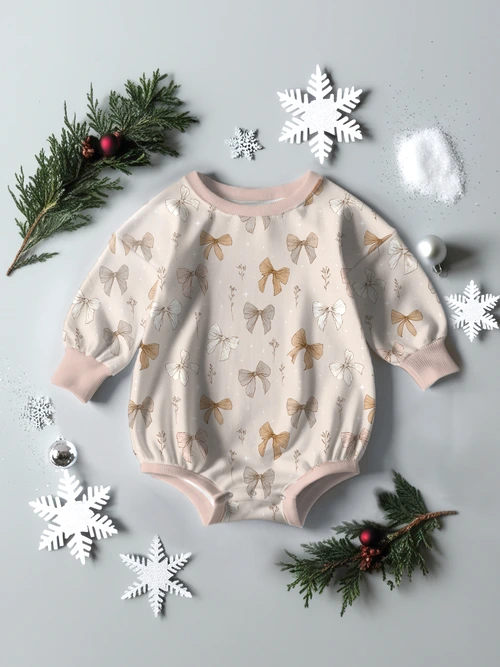 Winter Sweatshirt Romper - Winter Bows