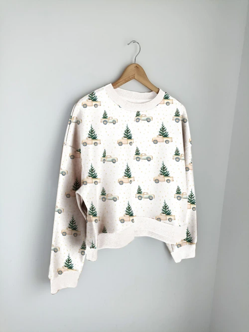 Winter Women’s Boxy Sweatshirt - Christmas Tree Trucks