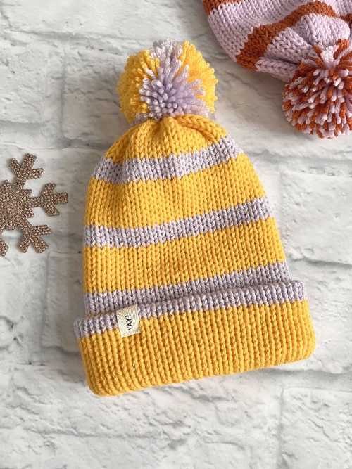 Knit Striped Toque - Yellow with Lavender Stripe