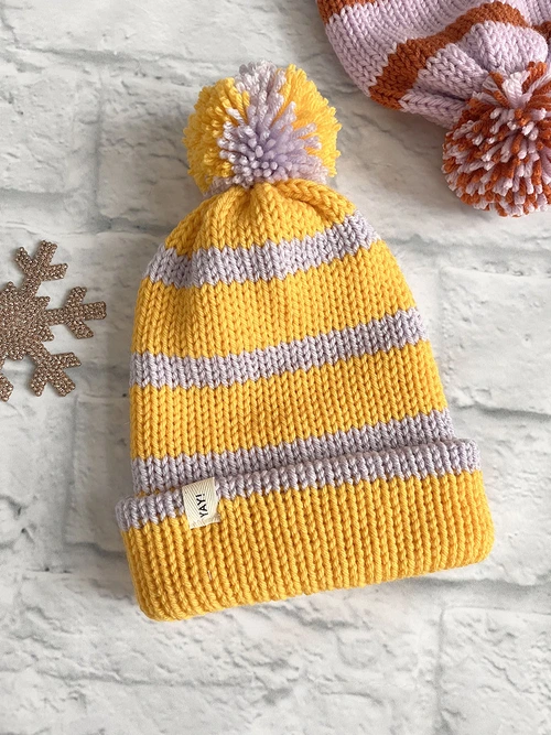 Knit Striped Toque - Yellow with Lavender Stripe