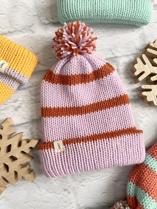 Knit Striped Toque - Lilac with Rust Stripe