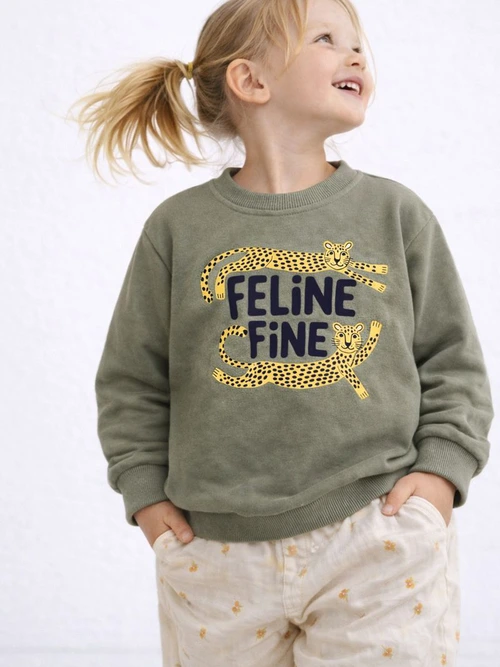 Feline Fine Graphic Cotton Sweatshirt