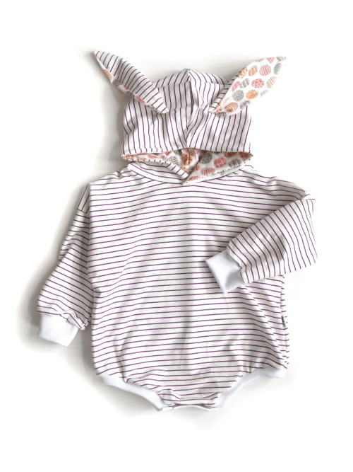Little Hopper Bunny Romper Hoodie - Purple Stripe (2T)