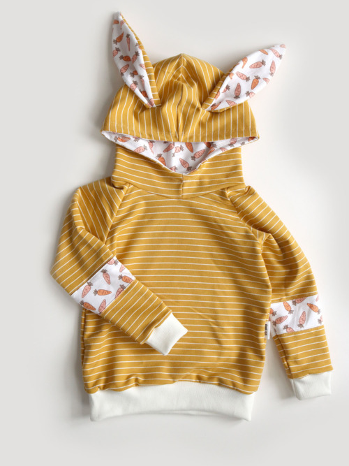 Carrot Patch Bunny Hoodie - Mustard Stripe (3-4T)