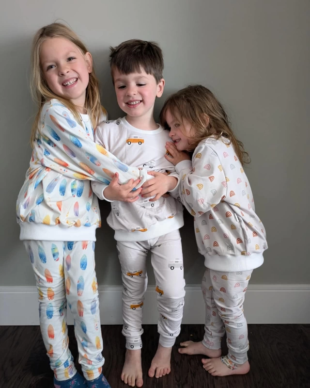 Since the weather decided to trick us again, I thought it was a good time to show you these three custom cozy sets I made for a customer recently! These are our signature oversized sweaters (in summer prints!) and Easy leggings. Perfect for cool days like today and long car rides. These kiddos picked out their fabrics and love the results!